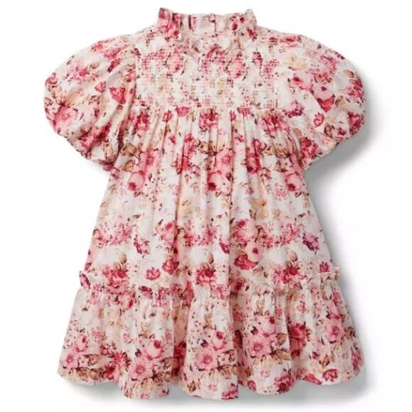 Janie and Jack Girls The Olivia Floral Smocked Short Sleeve Dress. 12-18 Months - Picture 1 of 11